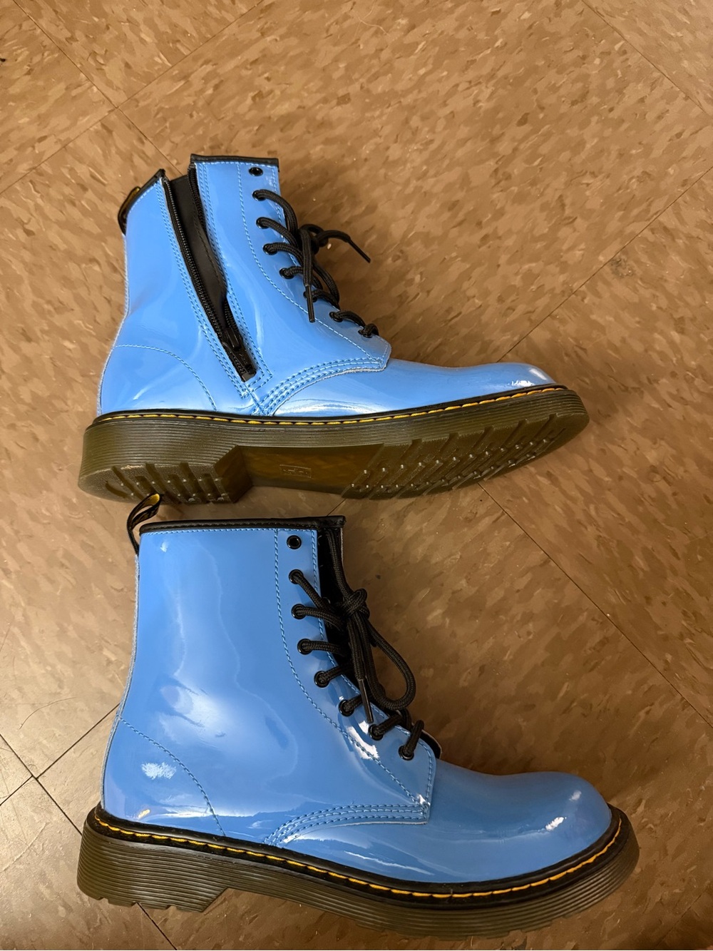 Dr. Martens Kid/Women Patent Lace-Up Boots in Light Blue